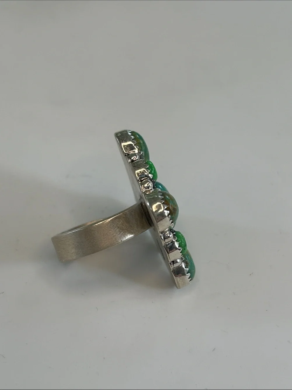 Southwest Sterling Silver Green Apple Mojave & Blue Turquoise Statement Ring 13g